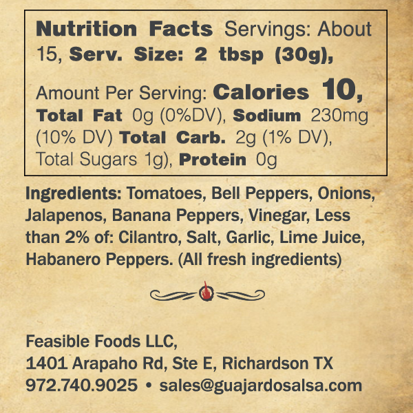 Habanero nutritional information and ingredients